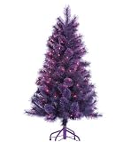 4 Foot Purple, Pre-Lit Metallic Tinsel Pine Christmas Tree