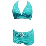 Swimsuit Set Turquoise White Dot Top  Bottom