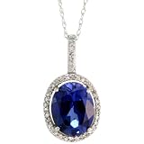 10ct White Gold 18 Thin Chain & 13/16  Created Tanzanite Stone & 0.14 Carat Brilliant Cut Diamonds