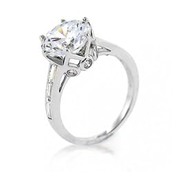 Bling Jewelry Sterling Silver Engagement Ring Crown CZ with Baguette Side Stone-6