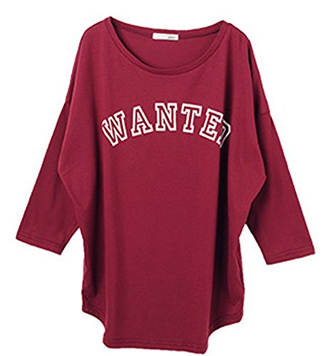 【プリンdeモード】ロゴプリント 7分袖 Tシャツ チュニック レディース ファッション トップス ブラウス