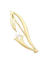 14K Yellow Gold Akoya White Pearl Brooch -- LIFETIME WARRANTY