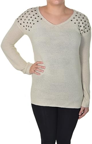 Absolutely Famous Studded Shoulder Sweater (Natural, Medium)