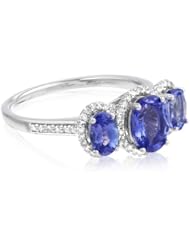 14k White Gold Gemstone and 1/3 cttw Diamond 3 Stone Ring