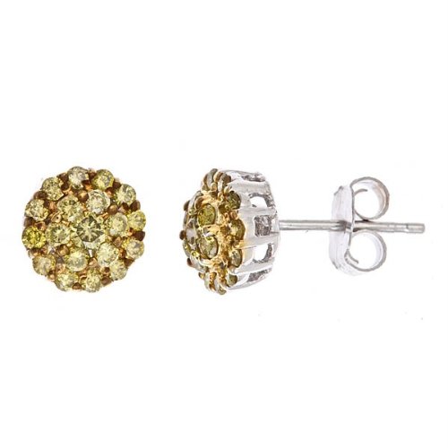 14k White Gold Yellow Diamond Cluster Earrings Studs (3/4 Cttw)