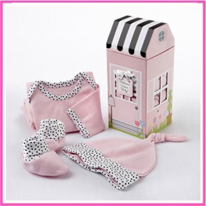 Welcome Home Baby! 3-Piece Layette Set in Keepsake Gift Box (Pink)