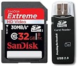 SanDisk Extreme SD 32 GB Video SDHC Flash Memory Card with Everything But Stromboli (tm) Card Reader