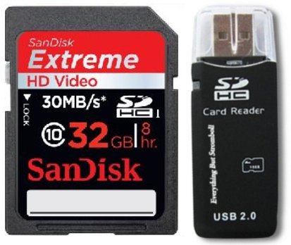 SanDisk Extreme SD 32 GB Video SDHC Flash Memory Card with Everything But Stromboli (tm) Card Reader