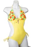 Yellow Floral Rosettes Triangle Top and Tie Side Monokini Swimsuit