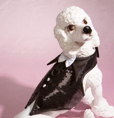 Hollywood Poochie  Tux Sequins and Satin Vest, Small, Black and White
