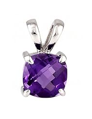 8mm Sterling Silver Cushion Cut Purple Amethyst Gemstone Solitaire Pendant 3.25 carats
