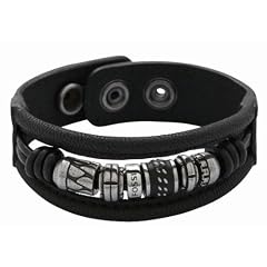 Fossil Herren-Armband Leder schwarz Beads Druckkn�pfe 19+3 cm JF86403040