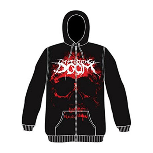 Impending Doom Men's Giant Red Skull Zippered Hooded Sweatshirt Medium Black