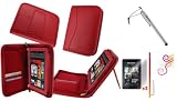 rooCASE 3n1 Executive Portfolio (Red) Leather Case Cover / Capacitive Stylus / 2Pack Anti-Glare Screen Protector for Amazon Kindle Fire 7-Inch Android Tablet