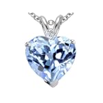 #7: 1.77 cttw 8mm Heart Shaped Created Aquamarine and Genuine Diamond Pendant in 14k White Gold 177 cttw