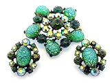 Vintage Green Claudette Pin and Earrings