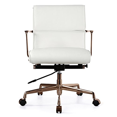 MEELANO M347 Italian Leather Office Chair, Rose Gold/White Office Store