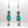 Southwestern Turquoise Gemstone and Sterling Silver Bead Dangle Earrings with Spirals and Raindrop Beads, #8554