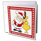 Sandy Mertens Christmas Designs - Cartoon Santa and Deer Pals - Greeting Cards-12 Greeting Cards with envelopes