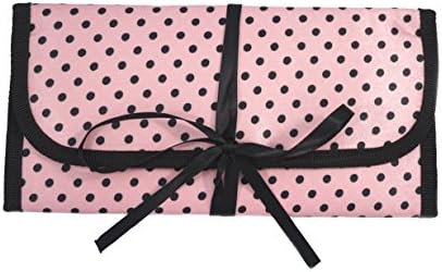 8" x 11" Hanging Travel Jewelry &amp; Accessories Organizer Roll Bag with Zippered Compartments (Black Polka Dot on Light Pink Exterior &amp; Light Pink Interior)