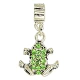 Dangling Green Crystal Frog Metal Charm by Olympia - Compatible with Pandora & Troll Bracelets