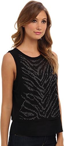 Rebecca Taylor Women's Sleeveless Tiger Studded Top Black Blouse 12