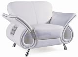 Contemporary Furniture White Leather w/Chrome Outline Sofa, Loveseat and Chair Living Room Set
