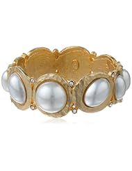Kenneth Jay Lane Satin Gold, Crystal and White Pearl Bangle Bracelet, 9"