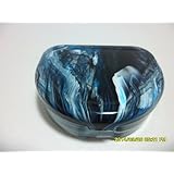 Designer Dental Retainer Case Container Box in Blue/Black/White Swirl To Store One Denture, Mouth Guard ~ with Genuine Mother of Pearl Gem Stone