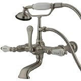 Kingston Brass CC545T8 Vintage 7-Inch Spread Wall Mount Leg Tub Filler with Hand Shower, Satin Nickel