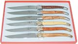 Laguiole Steak Knife Precious Wood Handles with 2 Brass Bolsters set of 6