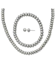 Sterling Silver Grey 6 7mm FW Cult. Pearl Set