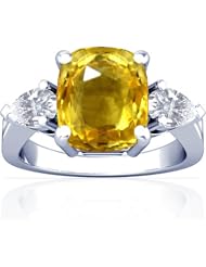 Platinum Cushion Cut Yellow Sapphire Three Stone Ring
