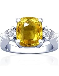18K White Gold Cushion Cut Yellow Sapphire Three Stone Ring
