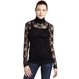Fleurish Junior's Long Sleeve Lace Mock Neck Top,Black,Medium