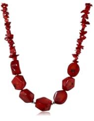 Sterling Silver Coral Chip and Coral Nugget Necklace, 16"