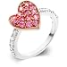 White Gold Rhodium and 14k Gold Bonded Cocktail Ring with Round Cut Pink Ice CZ in a Heart Shape Design and Red Enamel Accents and Round Cut Clear CZ Accents along the Band in a Prong Setting in Tutone