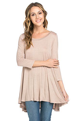 Frumos Womens Tunic 3/4 Sleeve Long Tunic Top Mocha 2X-Large