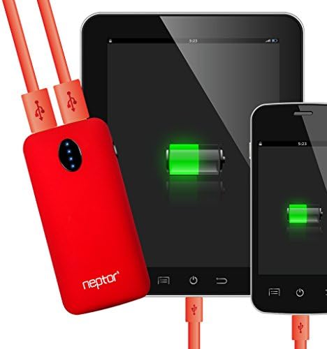 Neptor 5600mAh 3.1A Output 2nd Gen Dual Port Fast Charging External Portable Battery Pack Travel Battery Charger for iPhone 5C/5S, iPad mini, Samsung Galaxy S4/S5, Note, Nexus, LG, HTC and Motorola - Retail Pack Includes Flashlight Color Matching USB Cable/Lanyard - Red