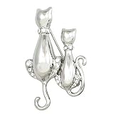 Silvertone and Rhinestone Cat Brooch Pin Fashion Jewelry