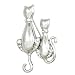 Silvertone and Rhinestone Cat Brooch Pin Fashion Jewelry