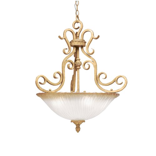 Kichler Lighting 3371GBR Edenvale 3-Light Inverted Pendant, Hand Rubbed Golden Brelee with Inside-Etched Glass and Golden Antique Highlights