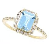 1.30ct Emerald Cut Aquamarine and Diamond Gemstone Ring in 10Kt Yellow Gold