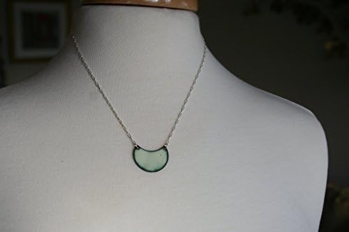 Light yellow and green enamel sterling silver necklace, color glass necklace