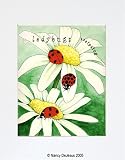 Ladybugs on Daisies Artwork with Mat by Nancy DeJesus