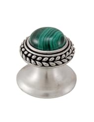 Vicenza Designs K1146 Gioiello  Round  Stone Insert  Style 7  Knob,  Malachite,  Small,  Antique Nickel