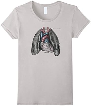 Women's Vintage medical anatomy human lungs heart T shirt Medium Silver