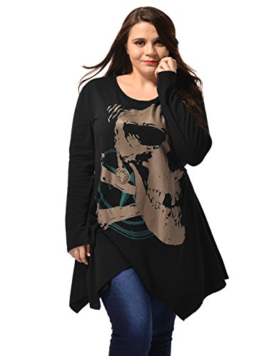 Allegra K Woman Plus Size Handkerchief Hem Skull Tunic Top