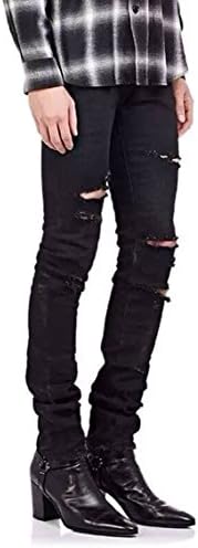 Transasia Men's Destroyed Ripped Knee Hole Cotton Skinny Denim Jeans Jogger Pants (US 32)