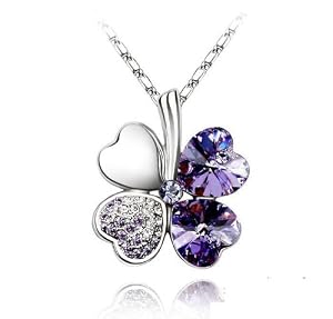 Le Premium Clover Pendant Necklace with Swarovski Crystal Elements Tanzanite / Purple Velvet White Gold Plated